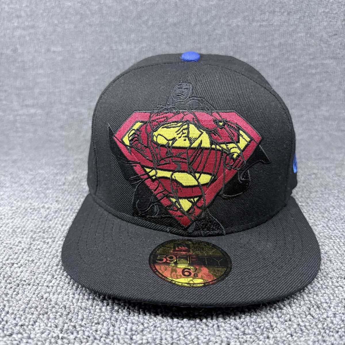 New Era 59FIFTY Superman Shield Fitted Hat Black Blue Underbrim Size 6 7/8