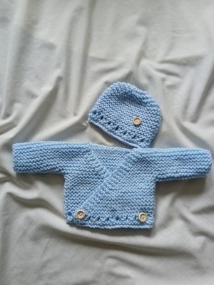 NEU Frühchen 3-5 Pfund Baby Jungen/Puppen handgestrickt Jacke & Mütze Set blau