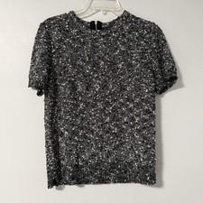 Ann Taylor Women's Sweater Black White Gray Speckled Textured Short Sleeve M