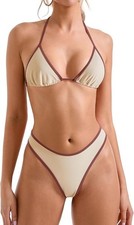 NWT Women's 2 Piece Halter Bikini Set, Cheeky Thong String Swimsuit