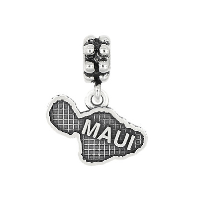 Sterling Silver Maui Hawaii Travel Map Dangle Bead Charm