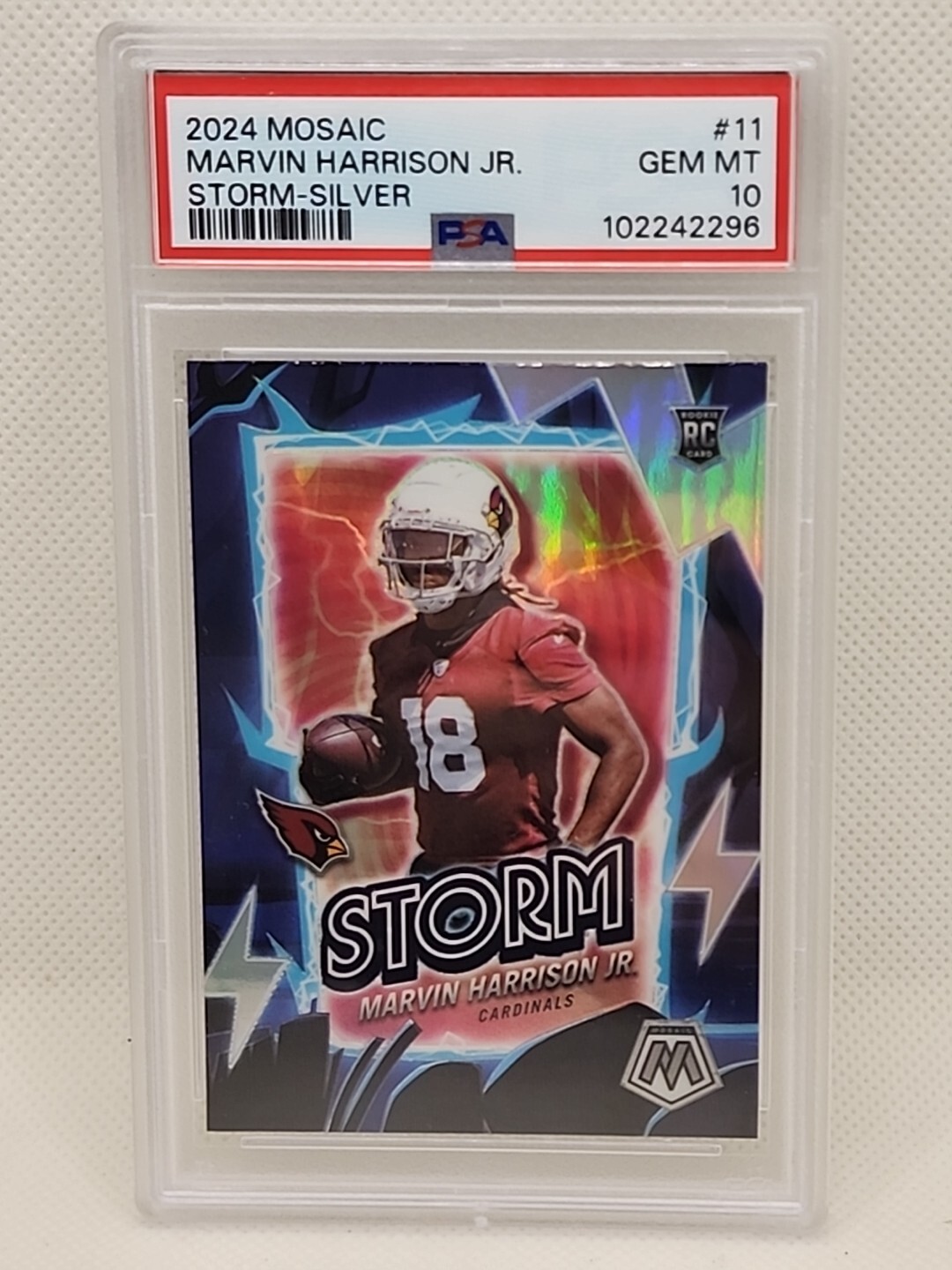 2024 Panini Mosaic Marvin Harrison Jr Storm Silver Prizm PSA 10 Rookie Cardinals