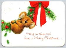 Postcard Koala on Holly Hang in There and Have a Merry Christmas Happy New Year