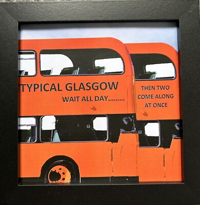 Orange Glasgow Bus gerahmter Druck 15 cm x 15 cm