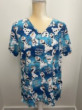 Disney Frozen Olaf Scrub Top Snowman Design Blue Medical Size Medium - SNOW HUGS