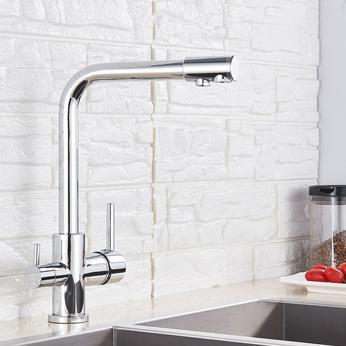 Chrome 3 Way Double Handle Kitchen Mixer Sink Tap Pure Water Spout Filter Faucet - Picture 2 of 8
