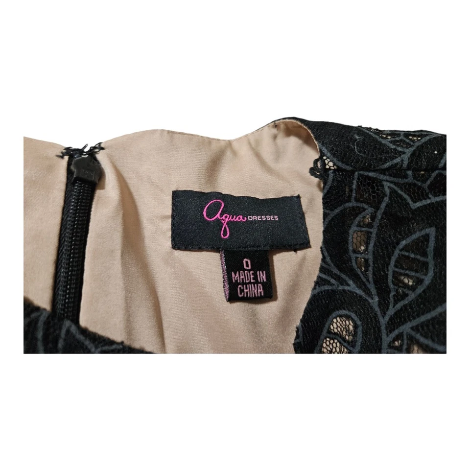 Aqua Black Lace Nude Underlay Dress Size 0 - Image 3 of 4