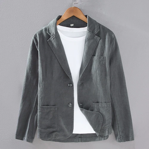 Men's Linen Cotton Jacket Summer Lightweight Casual Blazer Coat Breathable Soft - Picture 20 of 21