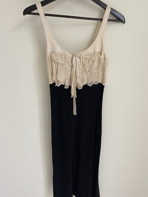 NU Collective Midi Dress Silk Ruffle Top Cream Black Pencil Dress Sz XS |  eBay