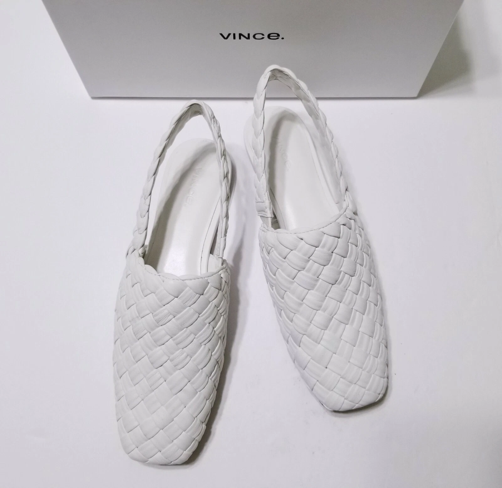 NIB Vince Cadot Woven Leather Slingback Flats in White Size 7, 7.5, 8.5 $325