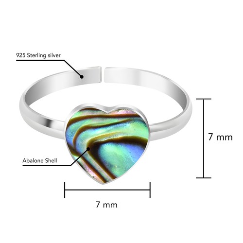 Heart Peacock Abalone Shell .925 Silver Toe/Pinky Ring - Picture 4 of 4