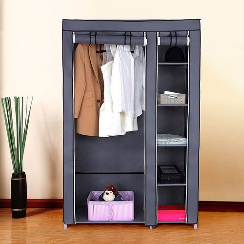 Heavy Duty Portable Closet Organizer Wardrobe Clothes Shoe Clothes Rack w/ Cover - Picture 14 of 17