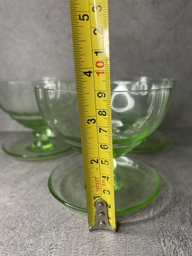Vintage Green Glass Desert Bowls X 3 Panelled Design Very Nice Condition - Picture 13 of 14