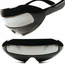 Alien Space Robot Party Costume Cyclops Mirrored Futuristic Sunglasses Black