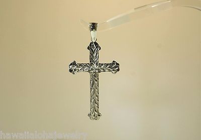 22mm MASSIVER 925er Silber handgravierter Hawaii Royal Maile Plumeria Kreuz Anhänger