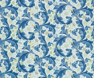 WILLIAM MORRIS VORHANGSTOFF DESIGN Leicester 3,6 METER PARADIES BLAU BAUMWOLLE