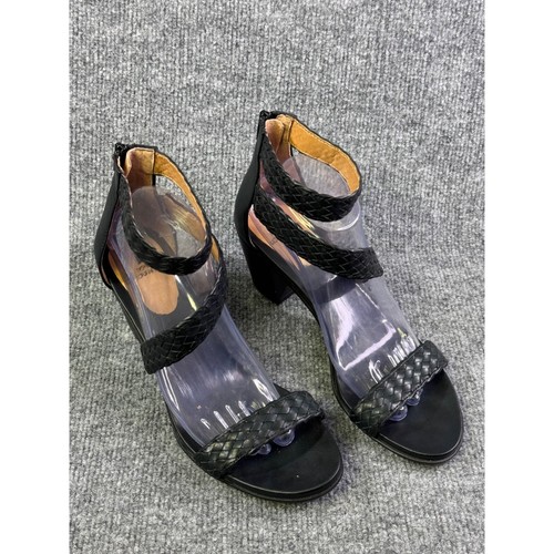 White Mountain Womens 9.5M black Sundown Leather Open Toe Casual Ankle Strap 2" - Picture 2 of 24