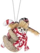 2.5 Inch Sloth With Candy Cane Christmas Ornament