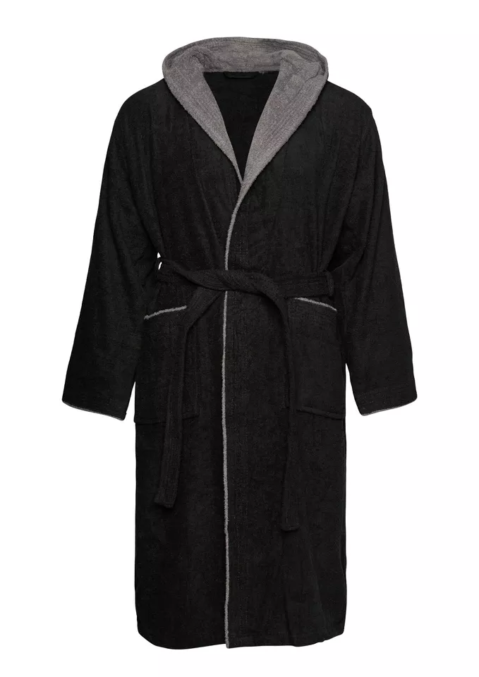 BADEMANTEL HERREN LANG FROTTEE BAUMWOLLE KAPUZE GÜRTEL 2 TASCHEN NEU (1496) - Bild 2 von 4