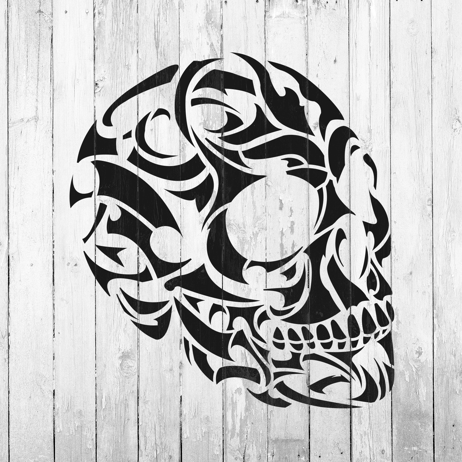 Tribal Skull Stencil - Durable & Reusable Mylar Stencils
