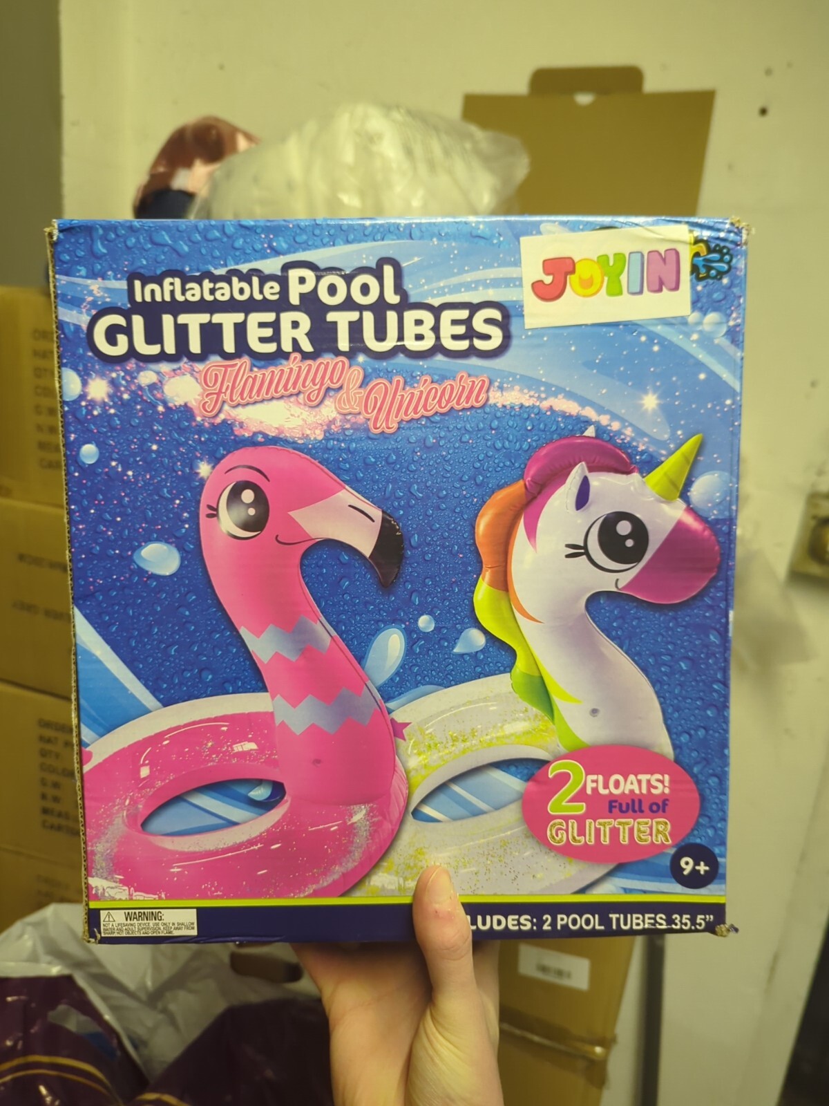 2 Flotadores de Piscina Inflables Anillo Tubo Fiesta Unicornio y Flamenco Rosa Blanco Brillo