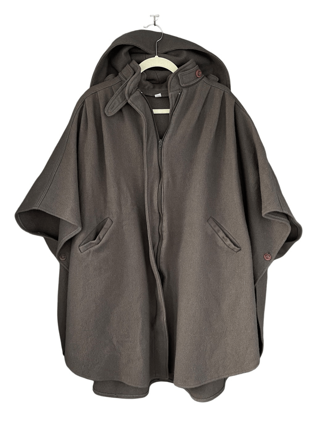 VTG Y2K Womens Dark Gray Full Zip Hooded Poncho Cape Coat Jacket One Size