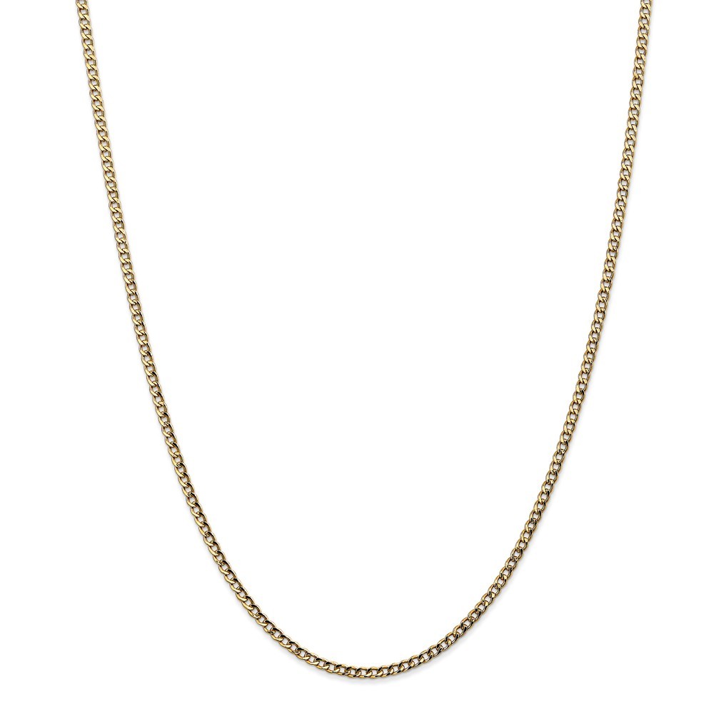 14k Yellow Gold 2.5mm Semi Solid Curb Link Chain w/ Lobster Clasp 16" - 28"