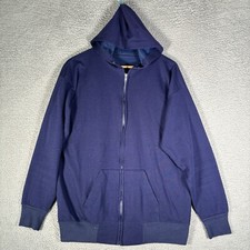 VTG 70s Hoodie Sweatshirt Full Zip Blue Thermal Lightweight Knit 60s Mens L