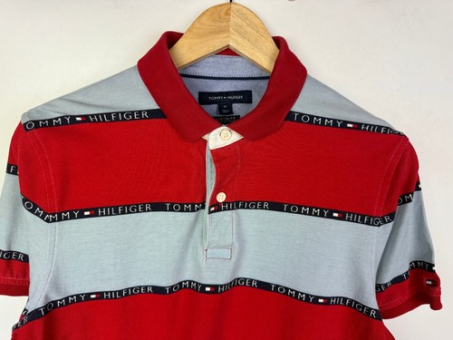 TOMMY HILFIGER POLO SHIRT Size Medium 40 Men`s Slim Fit Striped - Picture 3 of 7