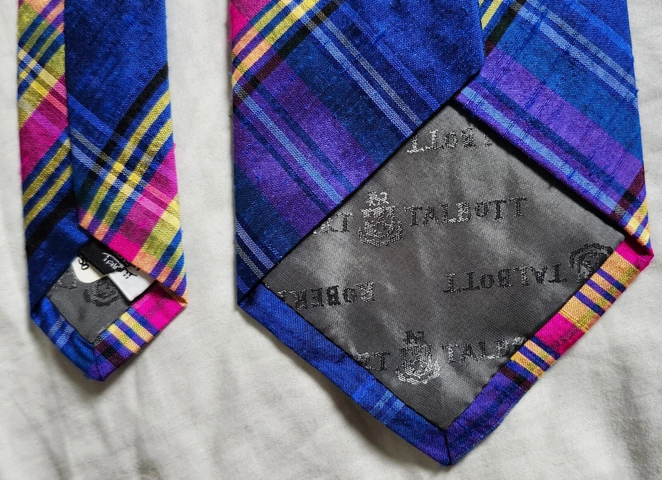 Corbata para hombre Robert Talbott azul y rosa a cuadros seda hecha a mano en EE. UU. Foto 3 de 4