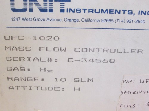 Unit UFC-1020 Mass Flow Controller MFC, H2, 10 SLM, New - Picture 2 of 3