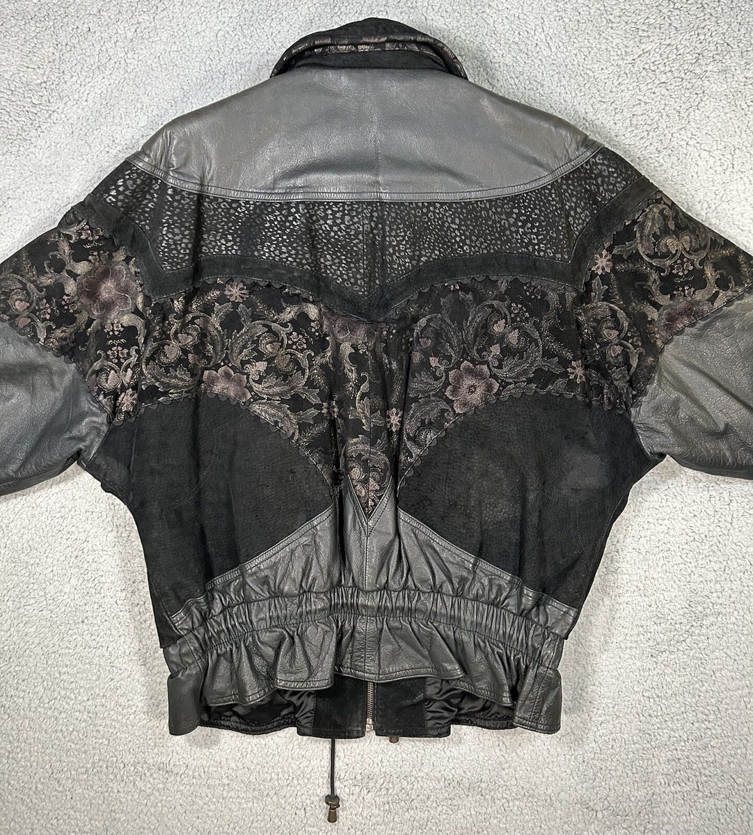 Vtg Women's Fan-Dang-Go Full Zip Leather Jacket Blacked Out Vtg Women's Fan-Dang-Go Full Zip Leather Jacket Blacked Out