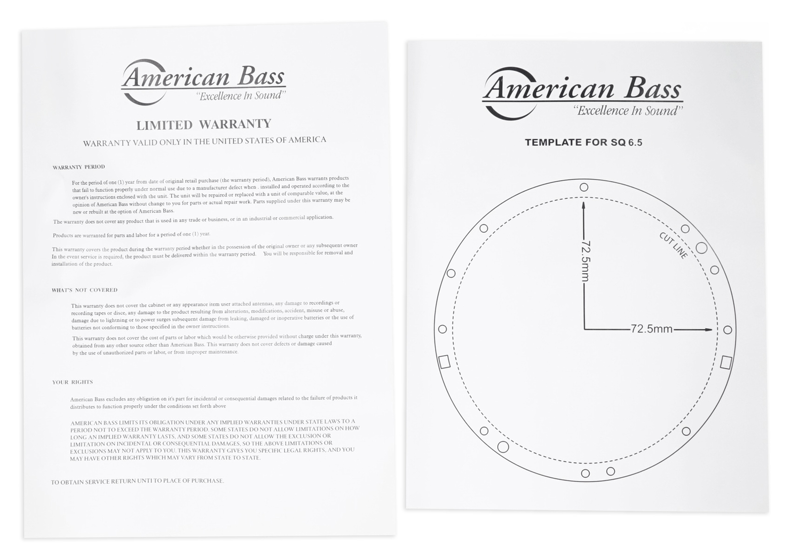 Пара автомобильных аудиодинамиков American Bass SQ 65 с 2-полосным диапазоном RMS мощностью 80 Вт с поворотным регулятором громкости