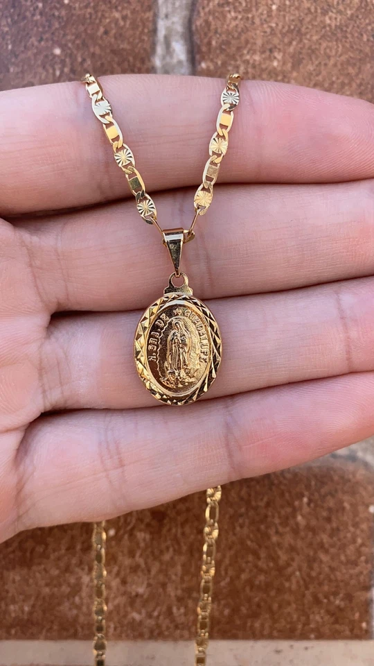 Ожерелье полностью желтое Virgen de Guadalupe 20 дюймов для женщин цепочка Valentino подарок крошечное - Изображение 2 из 4