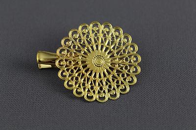 gold round filigree medallion hair clip alligator clamp 1.75 