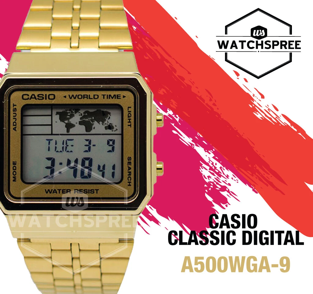 Men's Gold-Tone Casio World Time Stainless Steel Watch A500WGA-9