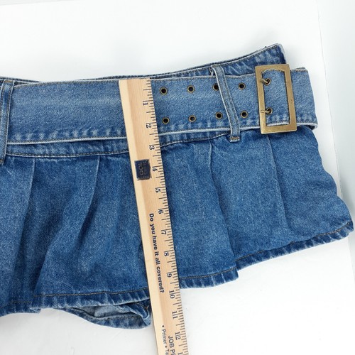 Edikted Womens Denim Skort Pleated Micro Mini Y2K Style Belted Size L Blue Skirt - Picture 18 of 23