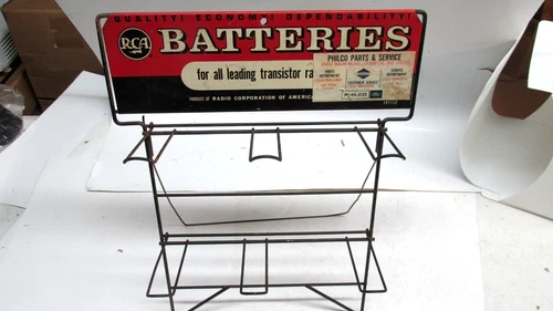 Vintage RCA Batteries Sign Wire Display Rack Made in USA. Not porcelain