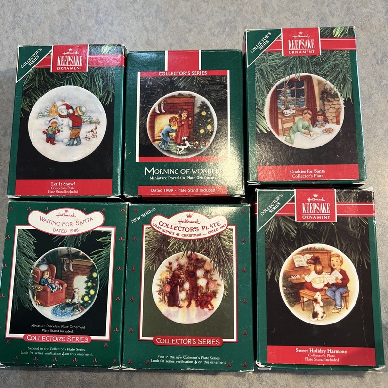 Lot of 6 Vintage Hallmark Keepsake Ornaments Collector's Porcelain Plate Series