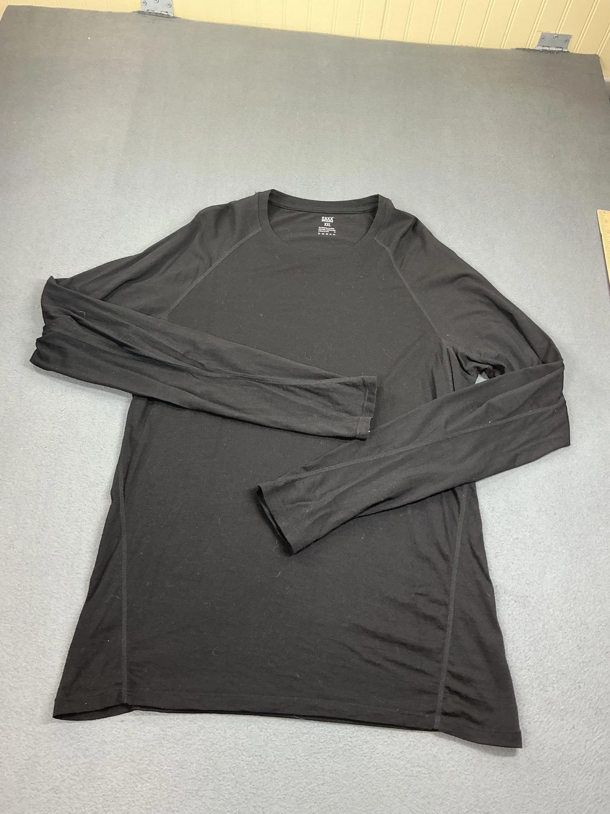 Saxx Shirt Mens 2XL Black Merino Wool Thermal Base Layer Long Sleeve Undershirt