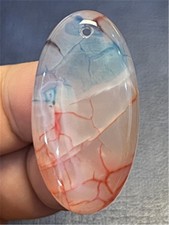 KU90213 42x22x7mm Colorful Fire Dragon Veins Agate Oval Pendant Bead