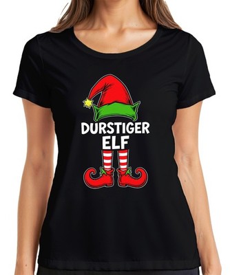 Durstiger Elf Weihnachtsfeier Trinkspiel Bier Party Geschenk Damen T-Shirt