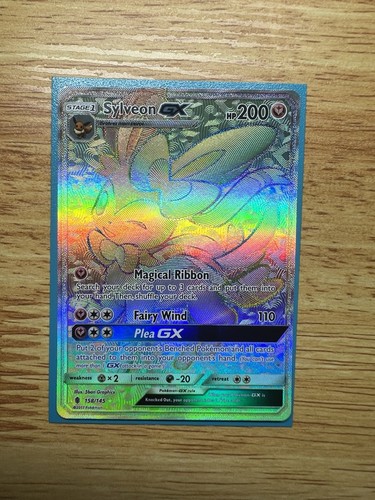 Pokemon Sylveon GX Guardians Rising Card 158/145 Secret Rare SM Rainbow Holo NM