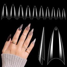 Clear Stiletto Nail Tips, 500PCS Half Cover Soft Gel Nail Tips Medium Stiletto F