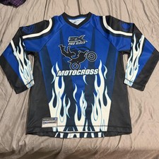 Zxposure Shirt Unisex Kids XL 18-20 Blue Motocross Jersey Flames Racing Graphic