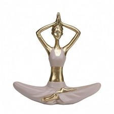 Sitzende Meditationsfigur Gold-Wei&szlig; Meditations-Frau aus Kunstharz 18 cm hoch