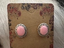 Queen Pink Conch Navajo Style Oval Stud Earrings Matte Brushed Sterling 4gms