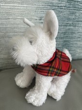 keel toy-  white scottie /westie dog with tartan coat plush soft toy 9” long