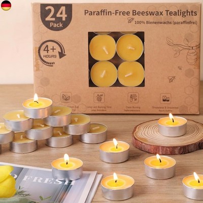 Pack of 24 Beeswax Tea Lights Candles - Pure Beeswax Tea Light, Natural Organic