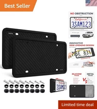 Elegant 2 Pack Black Silicone License Plate Frames - Side-Opening & Weatherproof